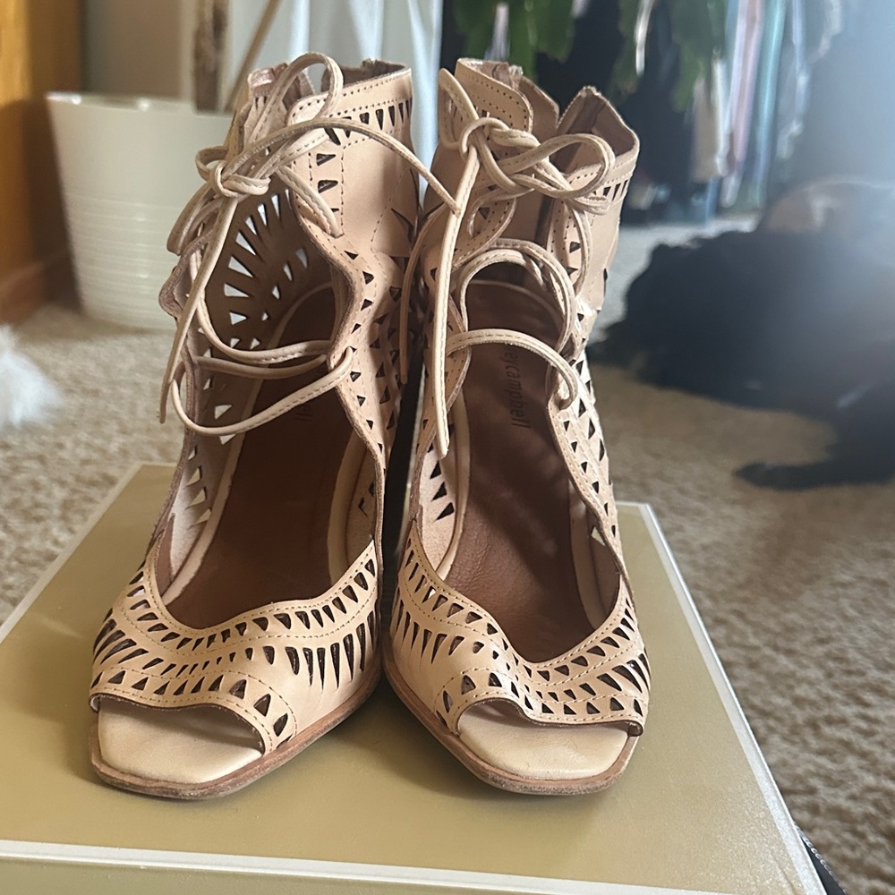 Jeffrey Campbell Beige Cutout Lace-Up Heels